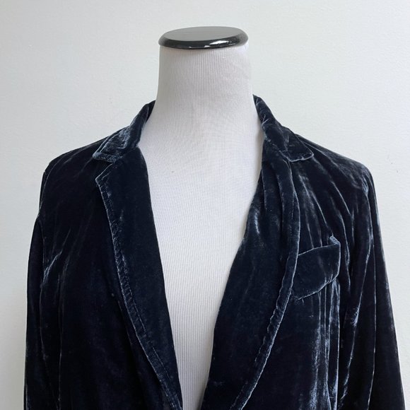 Anthropologie blue silk velvet classic blazer dress jacket 8 10 - Picture 3 of 9